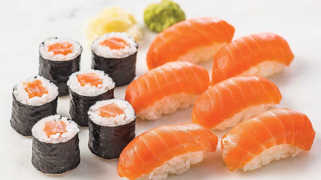 King Salmon Combo · This customer favorite features our buttery, velvety Alpine Salmon Nigiri (6-pc) and a classic Salmon Roll (6-pc).