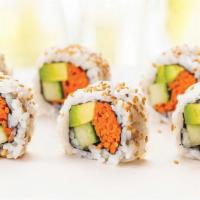 Vegetable Roll · Sweet blanched carrot, buttery avocado, crisp cucumber, sushi rice, and toasted sesame seeds...