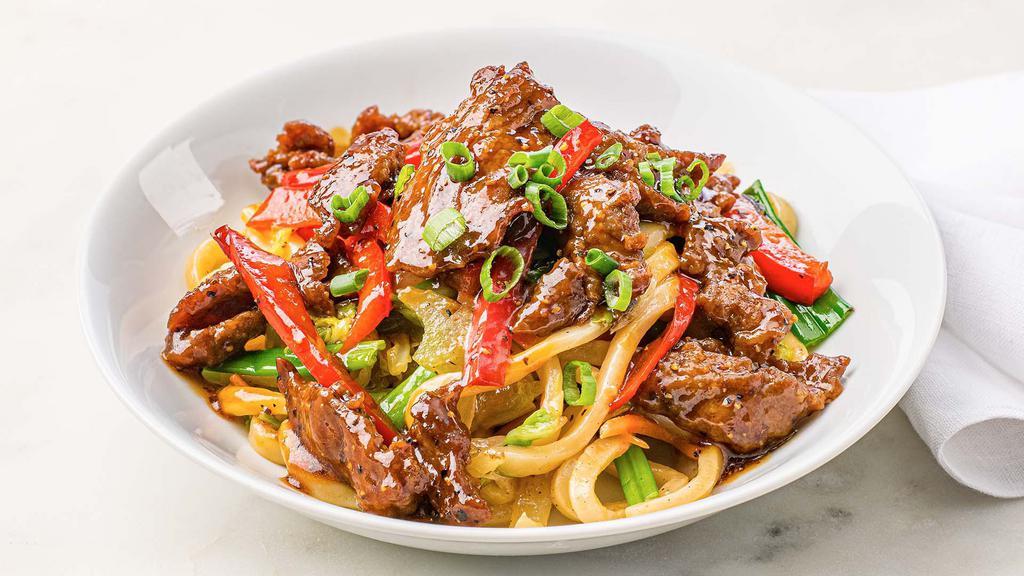 Black Pepper Beef Bowl · Our signature Black Pepper Beef, raised without antibiotics, stir-fried with peppers and served with your favorite Asian rice, noodles or stir-fried vegetables. Made fresh to order!