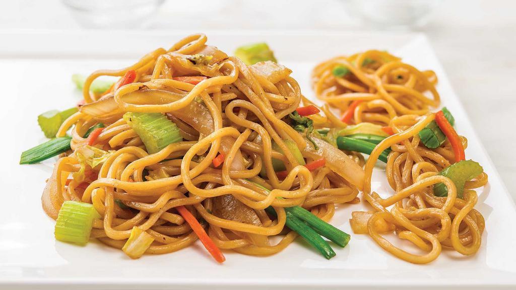 Veggie Lo Mein · Lo Mein noodles stir-fried with crisp-tender vegetables; dressed in sauce with notes of sesame and soy. Hot and made fresh to order. 16 oz. Serves 1-2.