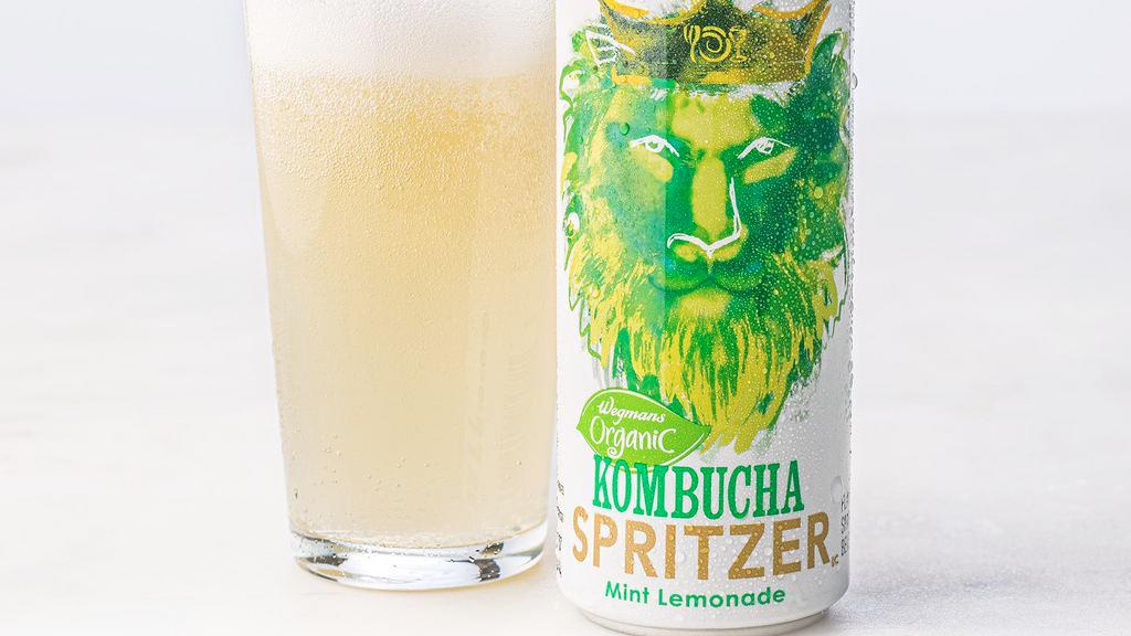 Wegmans Organic Mint Lemonade Kombucha Spritzer · A refreshing blend of our authentic Mint Lemonade Kombucha and sparkling water, with 40% less sugar than our regular kombucha. 12 oz.