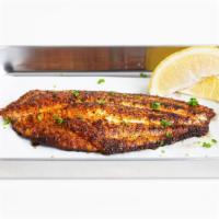 Blackened Fish · Pan-seared white fish filet with cajun seasoning and your choice of side.