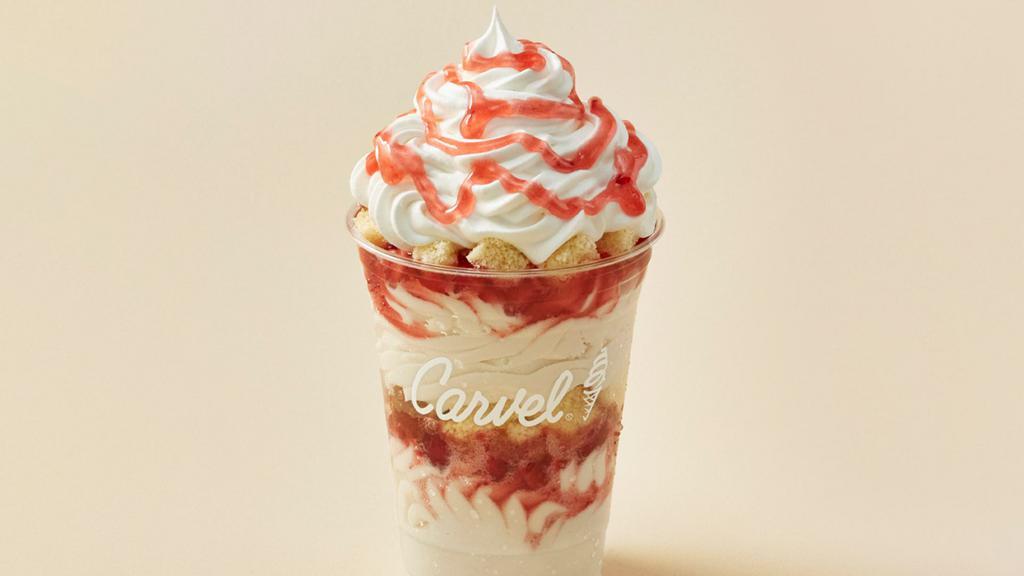 Strawberry Shortcake Sundae Dasher®  · Layers of vanilla ice cream, strawberries and pound cake topped with whipped cream and strawberry drizzle.