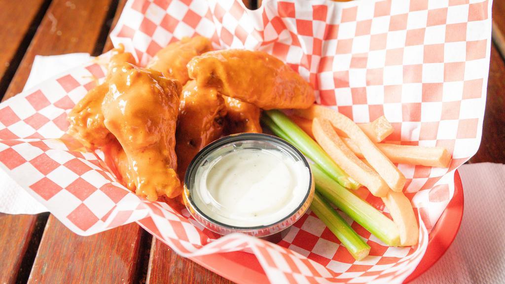 1201. Epic Jumbo Wings Basket (8) · Eight Wings That Come With Ranch Dressing and Celery.
