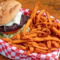 1239. Black Bean Garden Burger · Our vegetarian burger fresh and wholesome (with Cheese). Add a side of fries, tots, onion ri...