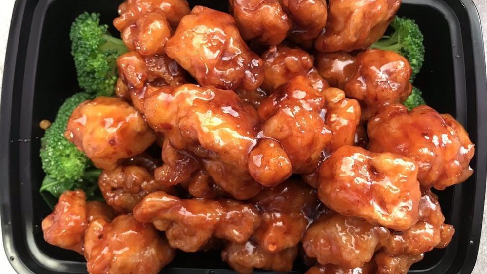General Tso'S Vegetarian Chicken · Steamed and served with white rice and sauce on the side.