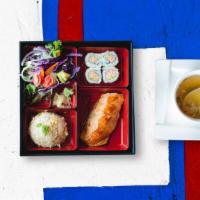 Salmon Smash Box · Salmon teriyaki served with aromatic short-grained rice, freshly made edamame, dumplings and...