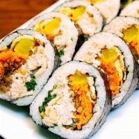 Tuna Kimbap(참치김밥) · Tuna salad, yellow pickle radish, carrot, burdock, egg, spinach sesame oil and seasoned rice...
