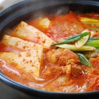 Kimchi Stew (김치찌개) · Spicy. home make kimchi with pork, vegetables and  tofu. Served with rice. Spicy.