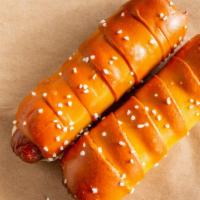 Pretzel Dog · An all beef, Dietz and Watson Hot Dog with American cheese, wrapped with our pretzel dough a...