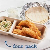 Baja Fish · (four or eight tacos per serving). spicy tempura battered cod served over chipotle slaw. top...