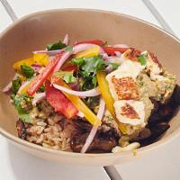 Mushroom Bowl · herb marinated and roasted wild mushroom blend topped with a roasted poblano chile sauce and...