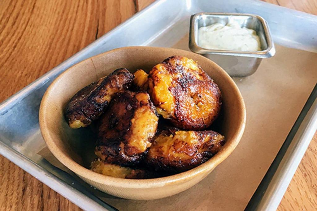 Plantains · fried plantains tossed in salt and cayenne pepper. contains: garlic, soy, eggs, refined sugar.