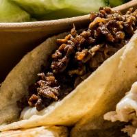 Steak Taco (W/ Cheese) · contains: dairy, garlic, sesame, soy