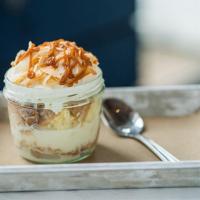 Tres Leches · three milk soaked vanilla sponge cake topped with house-made whipped cream, caramel sauce an...