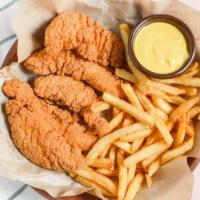 Chicken Strips Entree · 5 large crispy chicken strips. Served with fries.