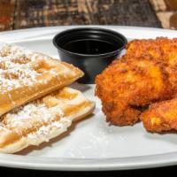 Chicken & Waffles · Fried chicken, Belgian waffle, maple syrup.