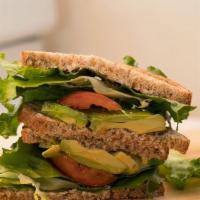 Vegan Avocado · Organic Sprouted Bread, Organic Avocado, Organic Lettuce, Vegenaise, Organic Tomato