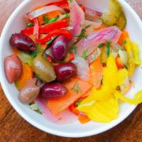 Foreverything Pickles · Vegan, gluten free. Cured assorted veggies: cauliflower, bell peppers, carrots, cucumbers, k...