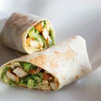 Caesar Wrap · Wrap with grilled chicken and Caesar dressing. Served with a pickle and chips.