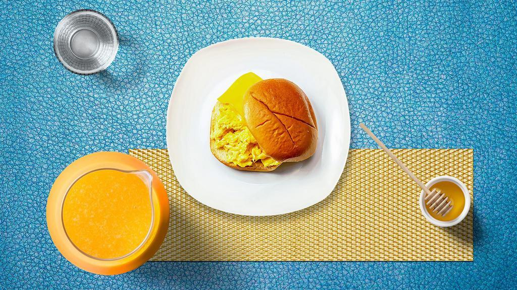 Two Eggs With Cheese On A Hero · Scrambled egg, cheddar cheese, served on a hero.