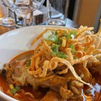Khao Soi Chiang Mai · Mild spicy. Chicken drum sticks. Steamed egg noodles in curry sauce full of the citrus tang ...