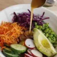 Banter Bowl · pickled carrot, cabbage, shaved radish, cucumber, avocado, quinoa served with miso ponzu dre...