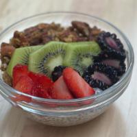 Chai Chia Pudding · chai infused chia pudding, kiwi, mixed berries, granola
note: cannot be served without nuts