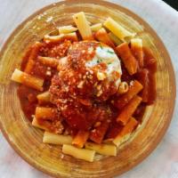 Pasta & Meatball · Your choice of ziti, rigatoni, angel hair, linguine, gnocchi or spaghetti and red sauce topp...