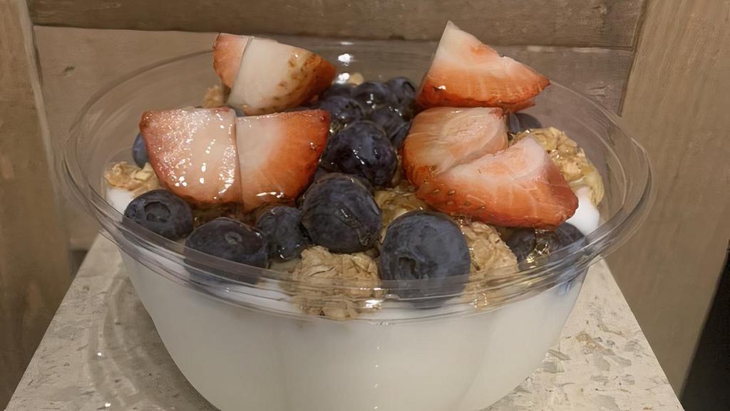 Parfait Bowl · Yogurt, granola, strawberries, blueberries, local honey