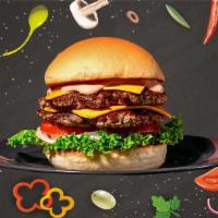Double B&B Angus Burger · Double stacked Angus beef patties built up classically with your choice of  Fresh Lettuce, P...