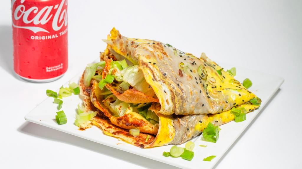 Jianbing + Soda Drink · Chinese sandwich (JianBing) with cold soda in this hot summer. Choose combo to save more! (JianBing itself contains one egg)