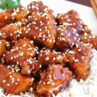 Sesame Chicken · Served with white rice
