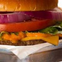 Cheeseburger · American cheese, lettuce, tomato, onion, pickles.