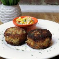 Crab Cakes · Served with fresh corn salsa