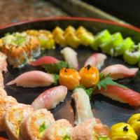 Option C: Premium Platter · For six. Four regular rolls and two special rolls 10 pieces sushi and 12 pieces sashimi. Con...