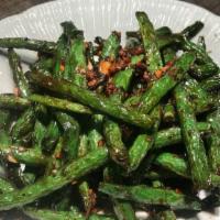 Sautéed String Beans · Mild spicy, Minced Pork inside. Please mention Vegetarian when order this dish.