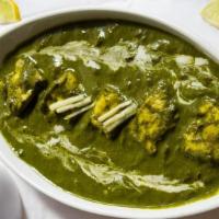 Palak Paneer(Gf) · Creamy Spinach cooked with onions,ginger,garlic,various Indian spices and fresh paneer(India...