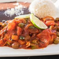 Red Snapper Veracruzano · Pan seared red snapper fillet topped with veracruz sauce, sautéed onions, garlic, tomatoes, ...