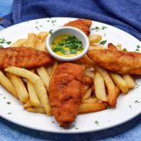 Chicken Fingers Malibu Special · Four chicken fingers with honey mustard or BBQ sauce, served with French fries. Served with ...