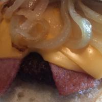Jersey Burger · Topped with grilled Trenton pork roll and American cheese.