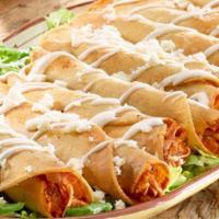 Flautas · Six pieces served with lettuce, pico de gallo (tomato,onion,cilantro) and sour cream