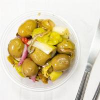 Sicilian Olive Salad (1 Pound) · Assorted olives, cheeses, peppers marinated in-house dressing.