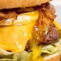Bullseye Burger · Served with bacon, fried egg, and cheddar cheese.
