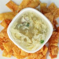 Egg Drop Soup · Served with dry noodles.
