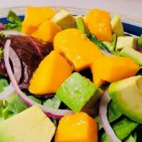 Avocado Papaya Salad  · spring mix, avocado, ripe papaya, red onions PAPAYA SEED DRESSING