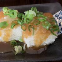 Agedashi Tofu · Deep fried tofu topped with ginger daikon and bonito