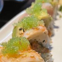 Tokoname Roll (Specialty Roll) · Maguro hamachi sake avocado ebi and wasabi tobiko on top with spicy ahi tuna cucumber and ka...