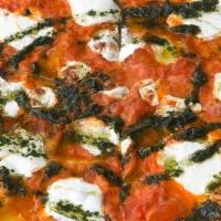 Rainbow Pizza · fresh mozzarella, vodka sauce, & pesto