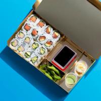 The $Upreme $Nob · 16 Piece Sushi Rolls and 4 Piece Nigiri Served with Edamame, Soy Sauce, Ginger, and Wasabi. ...